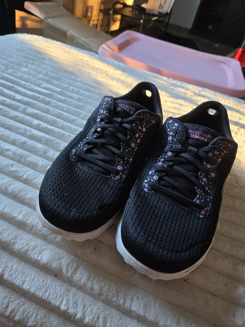 Skechers Black Sneakers with Pink Floral Accents